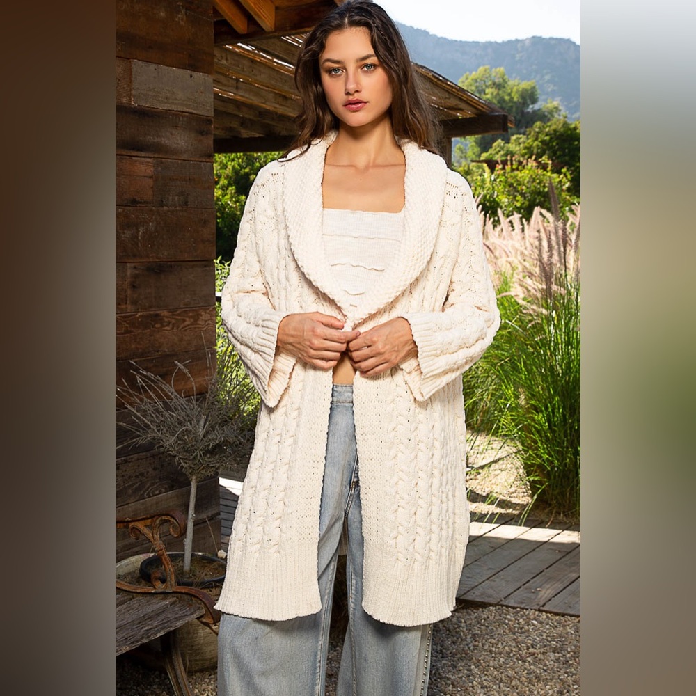 #288 New! Pol Long Soft Cozy Cardigan Sweater Coat with Crochet Patch - Picture 2 of 4